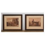 2 Edward Curtis Photogravures Canoe & Paguate