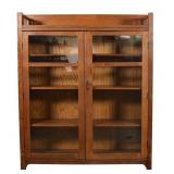 Oak Arts & Crafts Double Door Bookcase