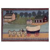 American Folk Art Hooked Rug With Farm