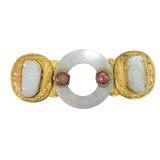 Chinese Gilt Bronze & Jade Buckle