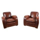 Pair of French Art Deco Leather Club Chairs