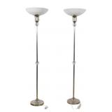 Pair of Modern Chrome & Glass Floor Lamps