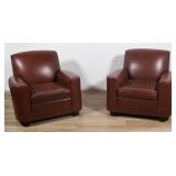 Pair of Brown Leather Club Chairs