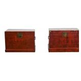 Pair of Chinese Red Lacquer Trunks