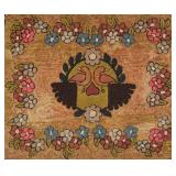 Folk Art Hooked Rug Birds With Flowers
