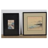 2 Japanese Prints, Erotic Scene & Landscape
