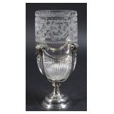 Hawkes Etched Glass & Silverplate Vase