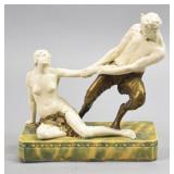 Porcelain Sculpture Satyr & Nude Woman