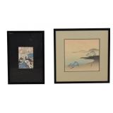 2 Japanese Prints, Erotic Scene & Landscape