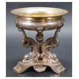 Patinated Brass Figural Dolpin Tazza