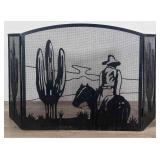 Western Cowboy Saguaro Cactus Fireplace Screen