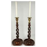 Pair of Carved Oak Barley Twist Candlesticks