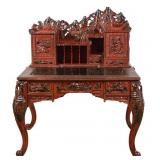 Japanese Carved Red Lacquer Desk