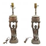 Pair of Figural Spelter Lamps Joan of Arc