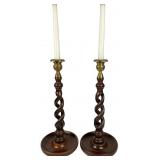 Pair of Carved Oak Barley Twist Candlesticks