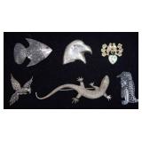 6 Sterling & 800 silver Animal Brooches