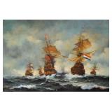 Robert Sanders Oil on Canvas Naval Engagement