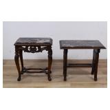 Near Pr of Ornate Carved End Tables w/ Marble Tops