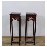Pair of Tall Chinese Hardwood Pedestal Stands
