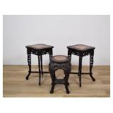 Grp of 3 Chinese Marble Top Hrdwd. Pedestal Stands