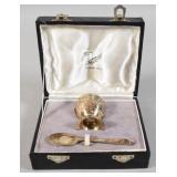 Indian Colonial Silver Salt Cellar & Spoon Set