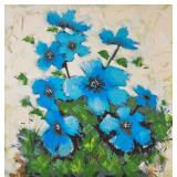 Large MCM Acrylic on Canvas Blue Flowers, Signed