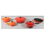6 Pc Set of Le Creuset Flame Enameled Cast Iron