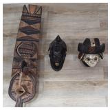 3 African Wood Carvings Incl Bobo Plaque & Baoule
