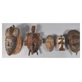 5 Carved Wood African Tribal Masks