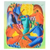 Fritz Joseph Oil on Board Haitian Market Scene