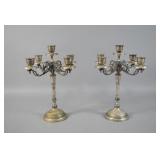 Pair of Italian 800 Silver Five-Light Candelabra