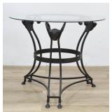 Patinated Metal Ram Head Table with Glass Top