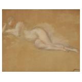 Pastel Drawing Reclining Nude In The Of Renoir