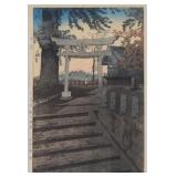 Kasamatsu Shiro Woodblk Evening Sky at Suwa Shrine