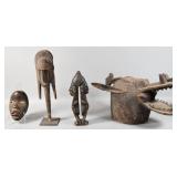 Grp 4 West African Carved Wooden Sculpt. & Masks