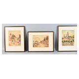 Grp of 3 Original Pfitzer German Townscape Prints