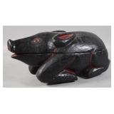 Hand-Carved Folk Art Pig Pull Toy & Lidded Box
