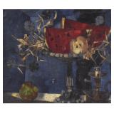 Yves Ganne Oil on Canvas Pasteque et Chardons