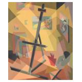 Modernist Cubist Watercolor and Gouache on Canvas