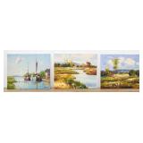 Shi Hua Oil on Canvas Landscape Trio