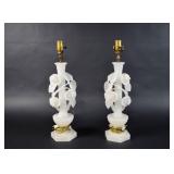 Pair of MCM Carved Alabaster Floral Table Lamps