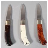 Grp of 3 A.G. Russell ATS-34 Steel Lockback Knives