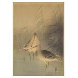 Ohara Koson Woodblock Snipes in Reeds