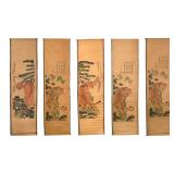 Set of 5 Chinese Ink and W/C Tiger Hanging Scrolls