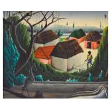 Bourmand Byron Oil on Masonite Haitian Village