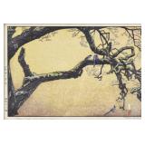 Toshi Yoshida Woodblk Plum Tree & Blue Magpie