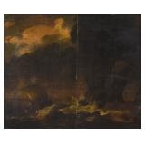 Oil on Joined Board Maritime Storm, 18th Century