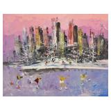 Morris Katz Oil on Masonite Winter Cityscape
