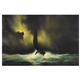 Toon Koster Oil on Canvas Sailboat in Turbulent...