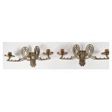 Pair of Art Nouveau Brass Twin-Light Swinging...